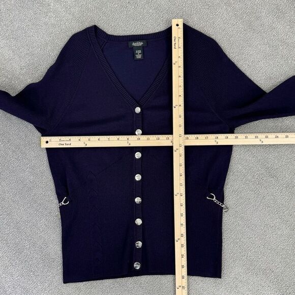 Peck & Peck Collection V Neck Chain Detail Cardigan Sweater Purple XL Button - Picture 10 of 11